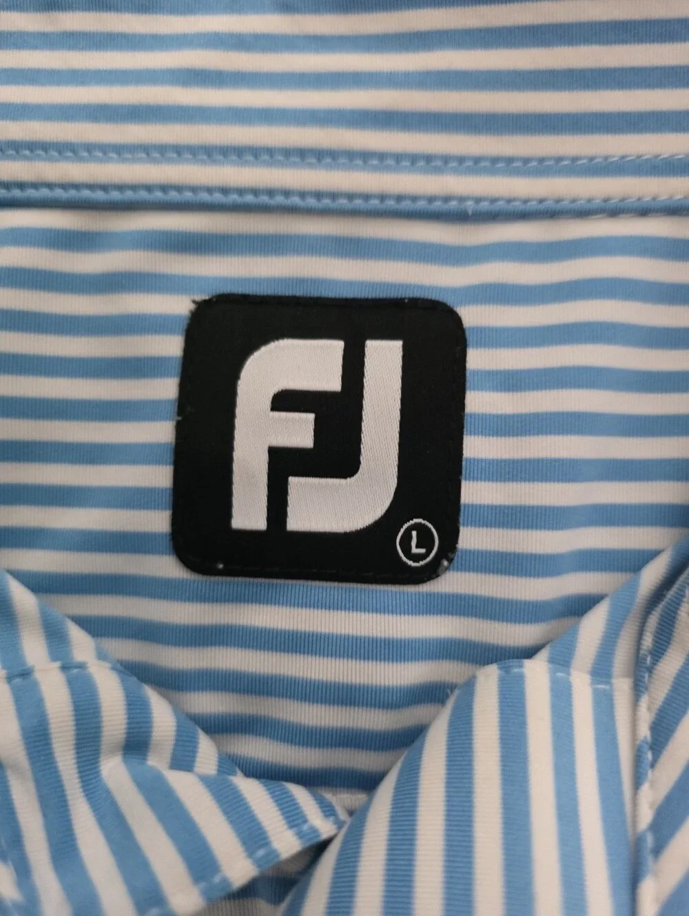 FootJoy Light Blue and White Striped Performance Polo - Mens Large - Picture 2 of 4